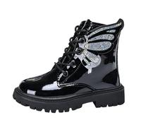 Generisch Botines para niños y niñas, modernos, antideslizantes, lacados, clásicos, luminosos, botas de caña corta, otoño e invierno, botas con cordones, cómodas para niños para el rendimiento, Negro