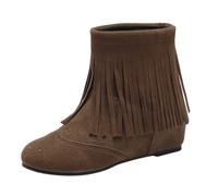 Generisch Botines planos para mujer, botines de estilo occidental, de ante con tacones bajos, con flecos, con plataforma, botas de tobillo, botas de invierno, elegantes, marrón, 48 EU