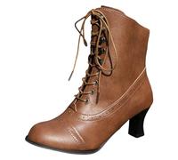 Generisch Botines vintage de piel para mujer, de tacón alto, sexy, talla grande, estilo británico, tacón grueso, botas cortas, botas de lluvia medianas para mujer, impermeables y ligeras, marrón, 38