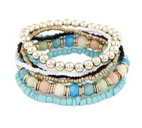 Generisch - Brazalete natural, rosa, natural, con sentimientos de amor, bohemio, pulsera multicapa europea, joyería retro Mm 2 para anillos de acero, talla única, Metal