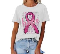 Generisch Breast Cancer Advocacy Women Print Camisas de verano diarias para mujer con cuello redondo Neón Top Mujer, D, S