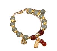 Generisch Breites Uhren Lederarmband Armband Doppelkette Jade Imitation Armband Retro Eleganter Handschmuck Weibliches Geschenk Armband 925, Einheitsgröße, Cristal, No es una piedra preciosa