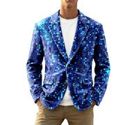 Generisch Brillante chaqueta de pana para carnaval con patrón de lentejuelas para ocasiones festivas elegante ropa de noche como chaqueta de hombre de moda, azul oscuro, XL