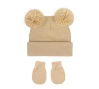Generisch Bufanda amarilla de punto Toddler Invierno Double Pompom Hat Mujer Gorro Pompón Cachemir, café, Talla única