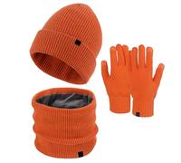Generisch Bufanda cálida invierno cálido sombrero de lana lindo bufanda guantes tres piezas invierno nieve gorro de punto pantalla mitones bufandas conjuntos sombrero con bufanda hombres, naranja