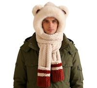 Generisch Bufanda con capucha con manoplas, accesorios térmicos en forma de oso, bufanda y gorro de felpa de invierno, para esquiadores, caminantes, corredores, compradores, viajeros, esquí, snowboard