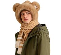 Generisch Bufanda con capucha con manoplas, accesorios térmicos en forma de oso, bufanda y gorro de felpa de invierno, para esquiadores, caminantes, corredores, compradores, viajeros, esquí, snowboard