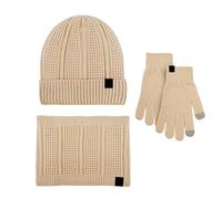 Generisch Bufanda de calor invierno cálido sombrero de lana lindo bufanda guantes tres piezas invierno gorro de punto pantalla mitones bufandas conjuntos de hombres, caqui, Talla única