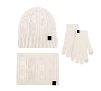 Generisch Bufanda de calor invierno cálido sombrero de lana lindo bufanda guantes tres piezas invierno gorro de punto pantalla mitones bufandas conjuntos de hombres, beige, Talla única