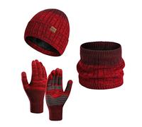 Generisch Bufanda de lazo para mujer e invierno cálido gorro de lana bufanda guantes tres piezas invierno nieve gorro paraguas mitones bufandas conjuntos de calcetines de punto a mano mujer, rojo