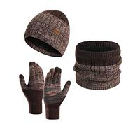 Generisch Bufanda de lazo para mujer e invierno cálido gorro de lana bufanda guantes tres piezas invierno nieve gorro paraguas mitones bufandas conjuntos de calcetines de punto a mano mujer, caqui