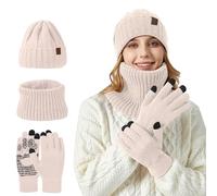 Generisch Bufanda Gorro Guantes Conjunto Mujer Cálido Punto Mujeres Invierno Accesorios Largo Negro Invierno Conjunto 3 Piezas