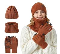 Generisch Bufanda Gorro Guantes Conjunto Mujer Cálido Punto Mujeres Invierno Accesorios Largo Negro Invierno Conjunto 3 Piezas