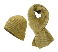 Generisch Bufanda para mujer, gorro de punto monocolor, guantes para mujer, 2 piezas, guantes de gorro de lana cálido, juego de 2 piezas con función, amarillo, Talla única