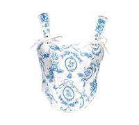 Generisch Bustier 2025 Halloween con estampado azul y blanco para mujer - Corpiño de cintura con estructura ósea, cordones traseros ajustables, azul, XL