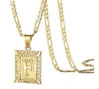 Generisch Cadena para mujer y hombre con letras de cobre, cadena para mujer, cadena veneciana personalizada, letras de la A a la Z, joyas retro, cadena de oro, colgante cuadrado, Acero inoxidable, No
