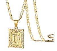 Generisch Cadena para mujer y hombre con letras de cobre, cadena para mujer, cadena veneciana personalizada, letras de la A a la Z, joyas retro, cadena de oro, colgante cuadrado, Acero inoxidable, Sin