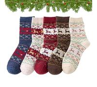 Generisch Calcetines de Navidad para mujer | Calcetines con patrón de para mujer - 5 pares de calcetines transpirables que absorben la humedad para viajes, sala de estar, dormitorio, Alce, M