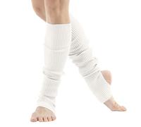 Generisch Calcetines para mujer para bailar y yoga, calcetines de baile con punta abierta y talón, calcetines de fiesta acanalados de los 80 años, Blanco, Talla única