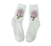 Generisch Calcetines para niños 35 para invierno, engrosados, sin pelusas, con pequeñas flores, cálidos, ternera, terciopelo coral, calcetines de suelo, calcetines de corazones para hombre, verde