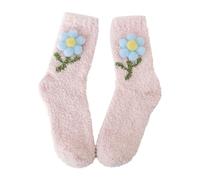 Generisch Calcetines para niños 35 para invierno, engrosados, sin pelusas, con pequeñas flores, cálidos, ternera, terciopelo coral, calcetines de suelo, calcetines de corazones para hombre, Rosa