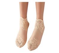 Generisch Calcetines transparentes elásticos suaves de encaje para mujer, sin mangas, calcetines con tobillo, calcetines de peluche, calcetines de invierno, beige, Talla única