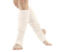 Generisch Calentadores de piernas para mujer Dance & Yoga | Open Toe & Heel Dance Socks | Eighty's 80s Ribbed Party Socks | Calcetines deportivos cálidos, beige, talla única