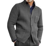 Generisch Cálida chaqueta de punto para hombre, chaqueta de otoño, chaqueta de traje, corte ajustado, cuello alto, chaqueta de invierno, chaqueta de ocio, chaqueta con botones, chaqueta de trabajo