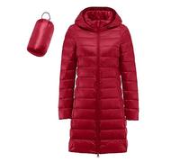 Generisch Cálida parka de invierno para mujer con relleno reciclado abrigo delgado a prueba de viento para días fríos, rojo, S