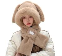 Generisch Cálidas orejas de conejo gorro de felpa orejas de conejo sombrero capucha bufanda máscara juego de 3 máscaras engrosadas suave invierno a prueba de viento acogedor divertido monocolor lindo