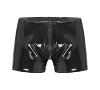 Generisch Calzoncillos bóxer para hombre, de piel, con cremallera, ropa interior erótica, erótica, lacado, cuero, pantalones cortos, calzoncillos bóxer, retro, brillantes, S1 negro, M