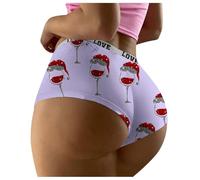 Generisch Calzoncillos de Navidad para mujer, diseño de copa de vino, ropa interior con estampado navideño, tanga divertida, sexy, suave, tanga erótica de Navidad, regalos de Navidad para mujeres