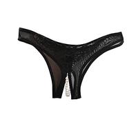 Generisch Calzoncillos Mujer Calzoncillos Ropa Interior Bragas Panty Mujeres Sexy Ropa Interior Encaje Abierto Corte Perlas Masaje Hueco Cintura Baja Triángulo G-String Pantalones, Negro , talla