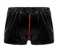 Generisch Calzoncillos tipo bóxer de piel sintética para hombre, con cremallera, erótica, lencería, retro, piel sintética, sexy, pantalones cortos, ropa interior para fiestas, clubwear, 02 negro., XXL