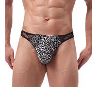 Generisch Calzoncillos tipo bóxer para hombre, diseño de leopardo y espalda en T, con bolsillo y cintura estrecha, tanga sexy de discoteca de seda de hielo, transparente, Negro , M
