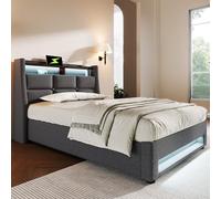 Generisch Cama acolchada LED y USB, 90 x 200 cm, con marco de metal y funda de lino, diseño moderno con iluminación ajustable (gris)