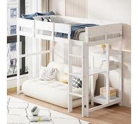 Generisch Cama alta con estante de almacenamiento de 90 x 200 cm de madera de pino maciza, espacio para dormir seguro con espacio de almacenamiento para habitaciones infantiles y juveniles