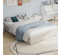 Generisch Cama alta con resortes de gas 160 x 200 cm, moderno mueble de dormitorio de terciopelo holandés Bezige sin cabecero ni colchón, color beige