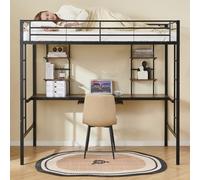 Generisch Cama con litera en Cama Loft con Escritorio Integrado, Fiesta de Almacenamiento com, protección de Casos, escaleras no deslizantes, 90x190 cm, Negro