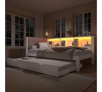 Generisch Cama de día con función de sueño extensible, iluminación LED regulable, puerto USB y estructura lateral, 90 x 200 cm, cama de madera de pino (sin colchón) para una vida flexible y una