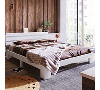 Generisch Cama de matrimonio de madera maciza de pino de 140 x 200 cm - Marco de cama resistente con somier, diseño moderno para un sueño reparador, espacio debajo de la cama, fácil de montar