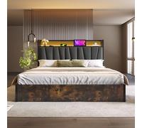 Generisch Cama de metal con base de carga USB e iluminación RGBW - Cama doble moderna 140 x 200 cm en gris (sin colchón)