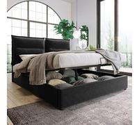 Generisch Cama doble hidráulica de 140 x 200 cm con cabecero de terciopelo ajustable, somier de láminas hidráulico y amplio espacio de almacenamiento, moderno marco de cama de metal (sin colchón)