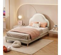 Generisch Cama individual con cabecero de nubes y luces LED multicolores, tela de terciopelo beige, para habitación infantil, 90 x 200 cm, fácil de montar, listones de madera estables