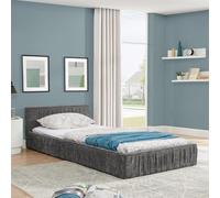 Generisch Cama individual de chenilla, 90 x 200 cm, de madera de eucalipto con marco de hierro, diseño plisado gris oscuro para habitación infantil y zona de invitados