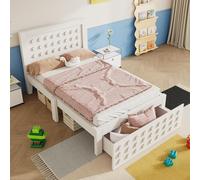 Generisch Cama infantil de 90 x 190 cm, color blanco, con diseño creativo de bloques, estructura de madera maciza con cajones y amplio espacio de almacenamiento, somier de listones, fácil montaje