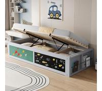 Generisch Cama infantil de madera, 90 x 200 cm, cama individual con almacenamiento hidráulico, tablero de escritura, superficie de fieltro, estantería de montaje lateral, capacidad de carga 120 kg