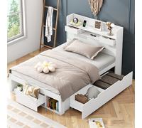 Generisch Cama infantil y juvenil blanca de 90 x 190 cm con puerto USB, enchufes y espacio de almacenamiento XXL, sin colchón, resistente hasta 200 kg