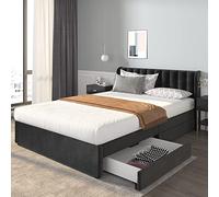 Generisch Cama tapizada de terciopelo de 140 x 200 cm con somier y 2 cajones, diseño moderno, almacenamiento de alta calidad, fácil montaje, marco de acero, capacidad de carga máxima de 300 kg