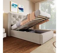 Generisch Cama tapizada hidráulica de 90 x 200 cm con espacio de almacenamiento y somier de láminas de metal, diseño moderno, marco plegable, tela Oxford a prueba de polvo, color gris claro/gris